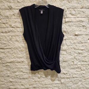 Banana Republic Threadsoft Black Faux Wrap Draped Sleeveless Blouse Size Medium